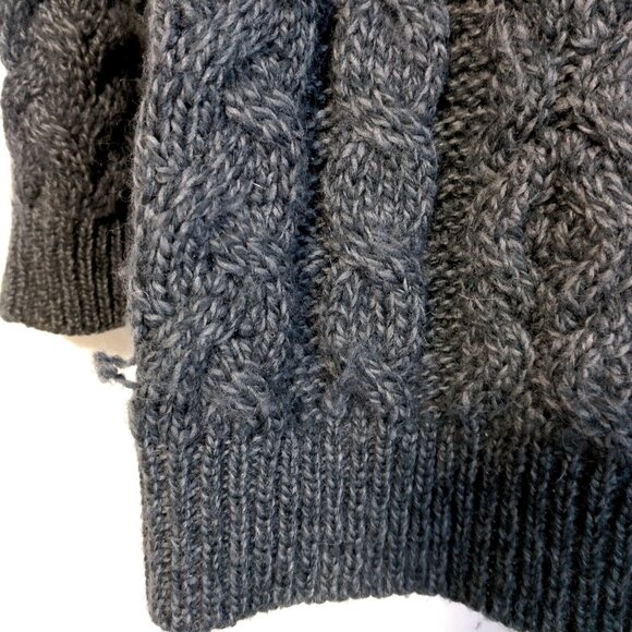 Kilronan Knitwear Aran Knit Sweater M Gray Merino Wool Fisherman Ireland 1/4 Zip - Picture 3 of 16